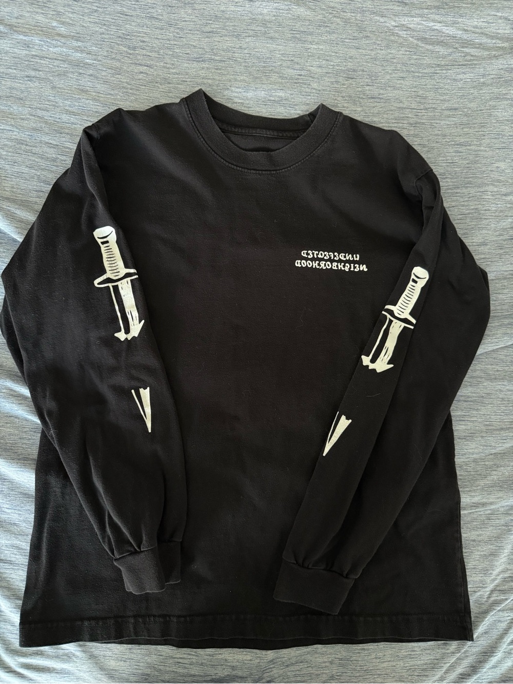 Neighborhood&Undeafeated Black Long-Sleeve Tee with White Dagger Sleeves